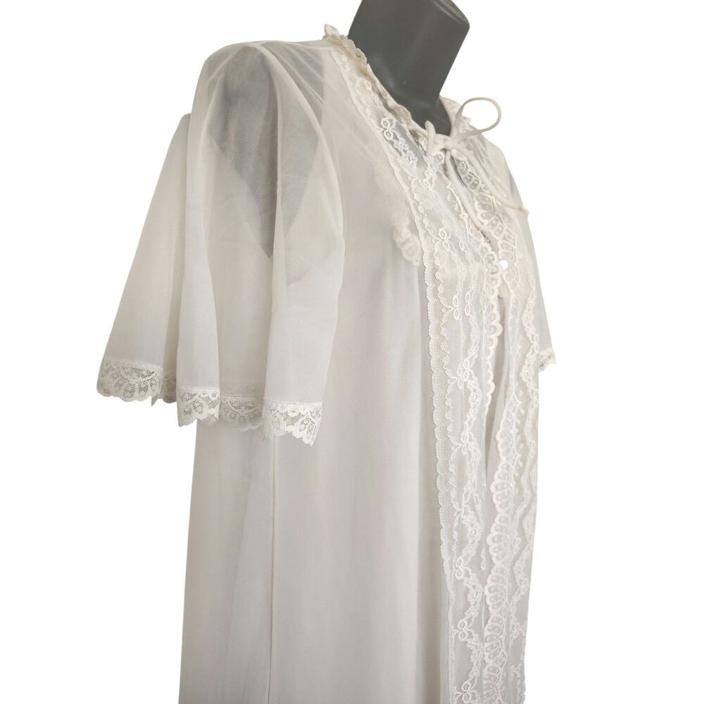 Vintage Sheer Lace Nightgown Set Sm Buttercream Bridal Cottagecore Lingerie Robe - Picture 4 of 9